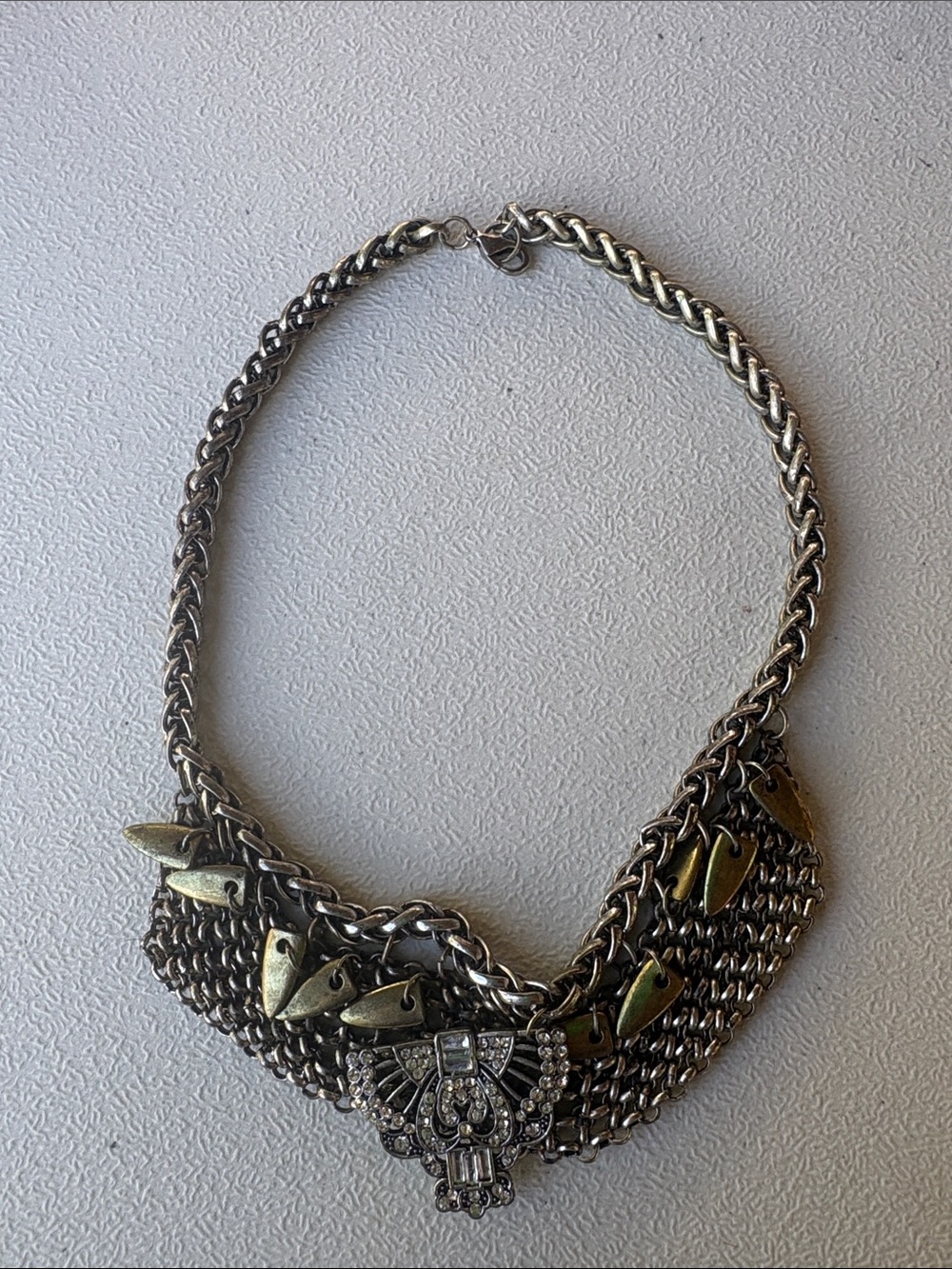 Antique-Style Mixed Metal Statement Necklace in Silver and Gold Tones